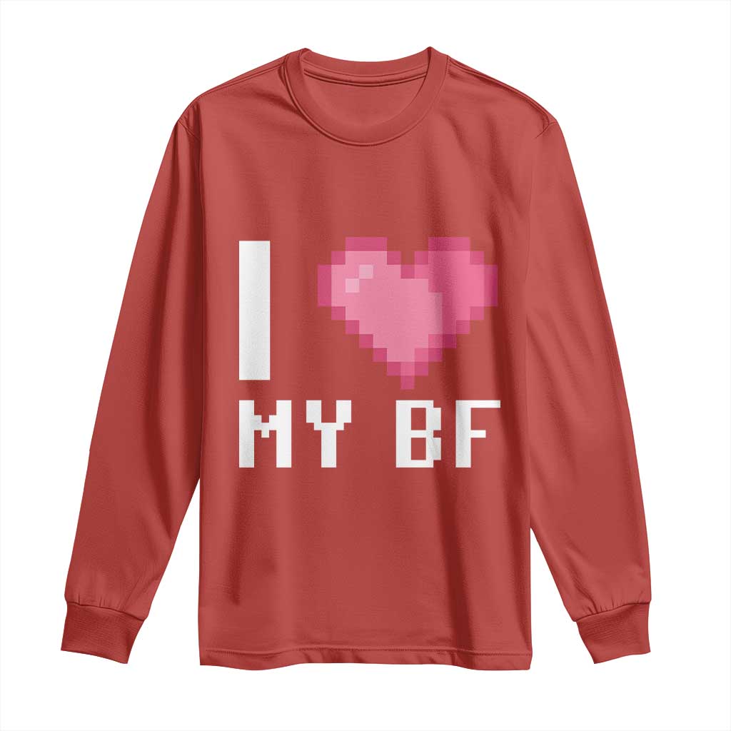 Funny Girlfriend Long Sleeve Shirt I Love My BF Boyfriend Valentines TS09 Red Print Your Wear