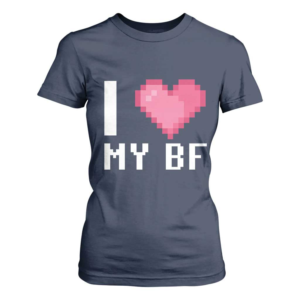 Funny Girlfriend T Shirt For Women I Love My BF Boyfriend Valentines TS09 Navy Print Your Wear