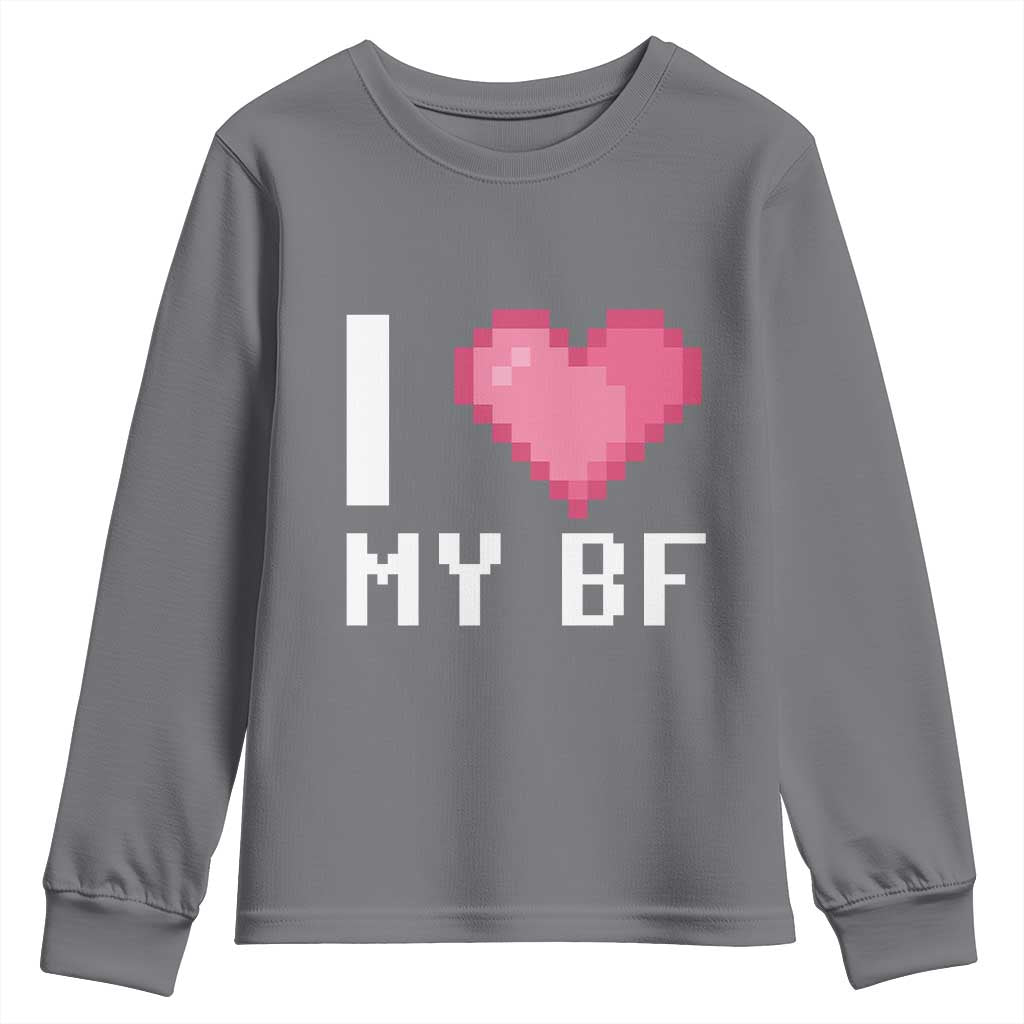 Funny Girlfriend Youth Sweatshirt I Love My BF Boyfriend Valentines TS09 Charcoal Print Your Wear