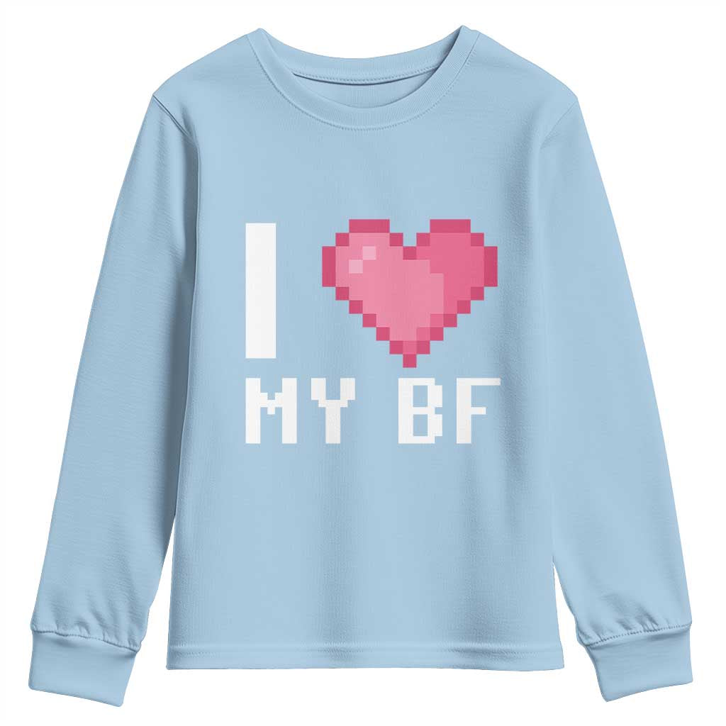 Funny Girlfriend Youth Sweatshirt I Love My BF Boyfriend Valentines TS09 Light Blue Print Your Wear