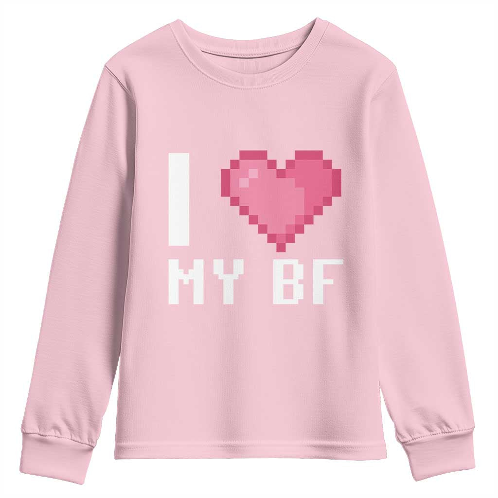 Funny Girlfriend Youth Sweatshirt I Love My BF Boyfriend Valentines TS09 Light Pink Print Your Wear