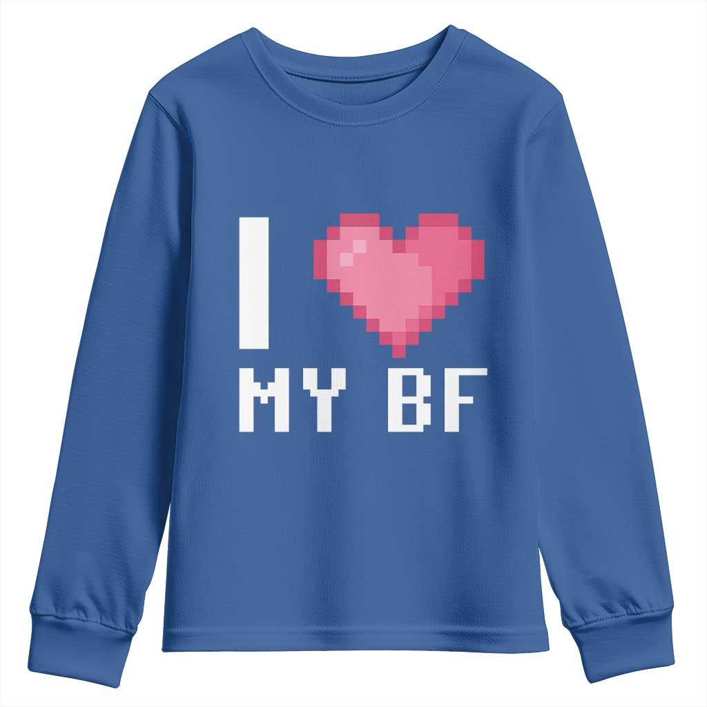 Funny Girlfriend Youth Sweatshirt I Love My BF Boyfriend Valentines TS09 Royal Blue Print Your Wear