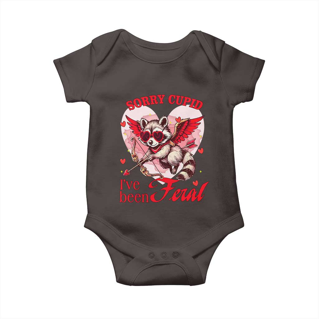 Funny Valentine's Day Baby Onesie Sorry Cupid I've Been Feral Raccoon TS09 Dark Chocolate Print Your Wear