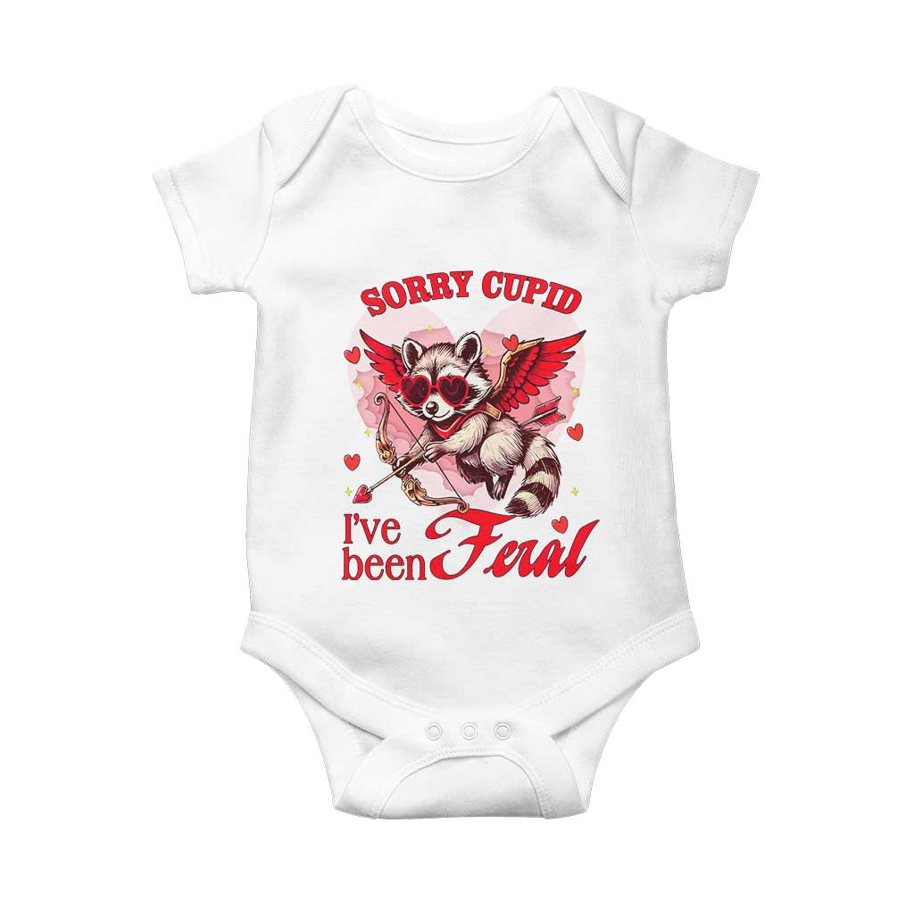 Funny Valentine's Day Baby Onesie Sorry Cupid I've Been Feral Raccoon TS09 White Print Your Wear