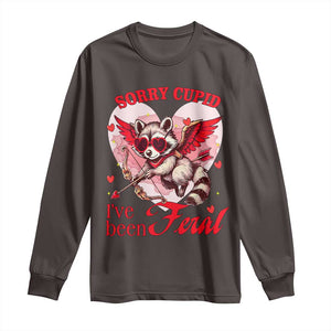 Funny Valentine's Day Long Sleeve Shirt Sorry Cupid I've Been Feral Raccoon TS09 Dark Chocolate Print Your Wear