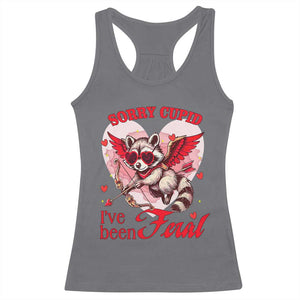 Funny Valentine's Day Racerback Tank Top Sorry Cupid I've Been Feral Raccoon TS09 Charcoal Print Your Wear
