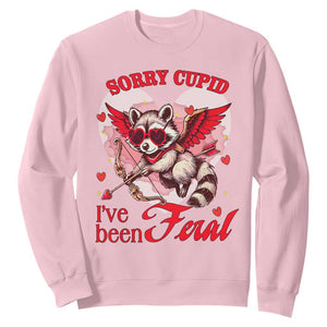 Funny Valentine's Day Sweatshirt Sorry Cupid I've Been Feral Raccoon TS09 Light Pink Print Your Wear