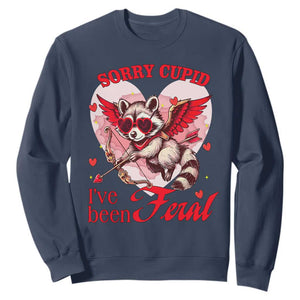Funny Valentine's Day Sweatshirt Sorry Cupid I've Been Feral Raccoon TS09 Navy Print Your Wear