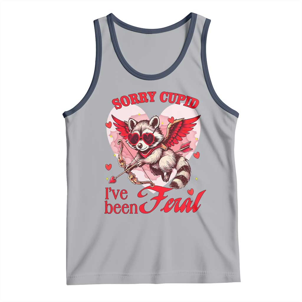 Funny Valentine's Day Tank Top Sorry Cupid I've Been Feral Raccoon TS09 Athletic Heather Navy Print Your Wear