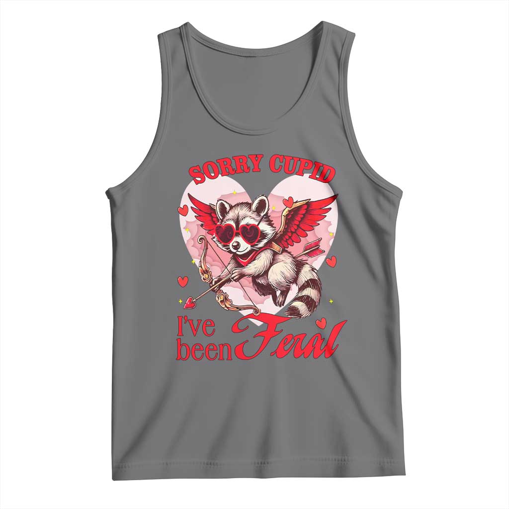 Funny Valentine's Day Tank Top Sorry Cupid I've Been Feral Raccoon TS09 Black Heather Print Your Wear