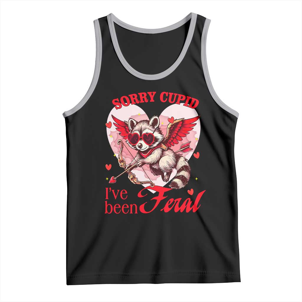 Funny Valentine's Day Tank Top Sorry Cupid I've Been Feral Raccoon TS09 Black Athletic Heather Print Your Wear