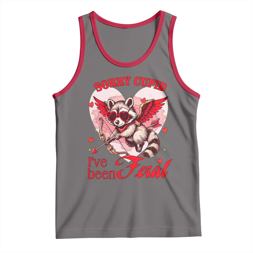 Funny Valentine's Day Tank Top Sorry Cupid I've Been Feral Raccoon TS09 Deep Heather Red Print Your Wear