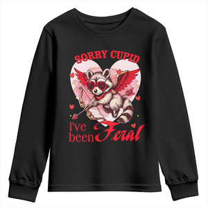 Funny Valentine's Day Youth Sweatshirt Sorry Cupid I've Been Feral Raccoon TS09 Black Print Your Wear