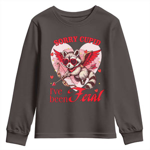 Funny Valentine's Day Youth Sweatshirt Sorry Cupid I've Been Feral Raccoon TS09 Dark Chocolate Print Your Wear