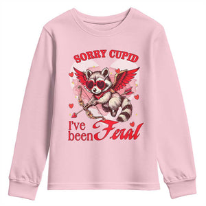 Funny Valentine's Day Youth Sweatshirt Sorry Cupid I've Been Feral Raccoon TS09 Light Pink Print Your Wear