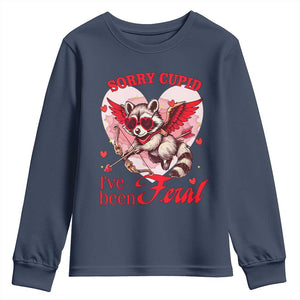 Funny Valentine's Day Youth Sweatshirt Sorry Cupid I've Been Feral Raccoon TS09 Navy Print Your Wear