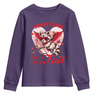 Funny Valentine's Day Youth Sweatshirt Sorry Cupid I've Been Feral Raccoon TS09 Purple Print Your Wear
