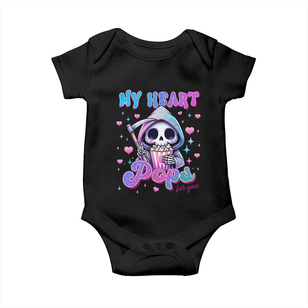 Funny Valentine's Day Baby Onesie My Heart Pops For You Cute Death Grim Popcorn TS09 Black Print Your Wear