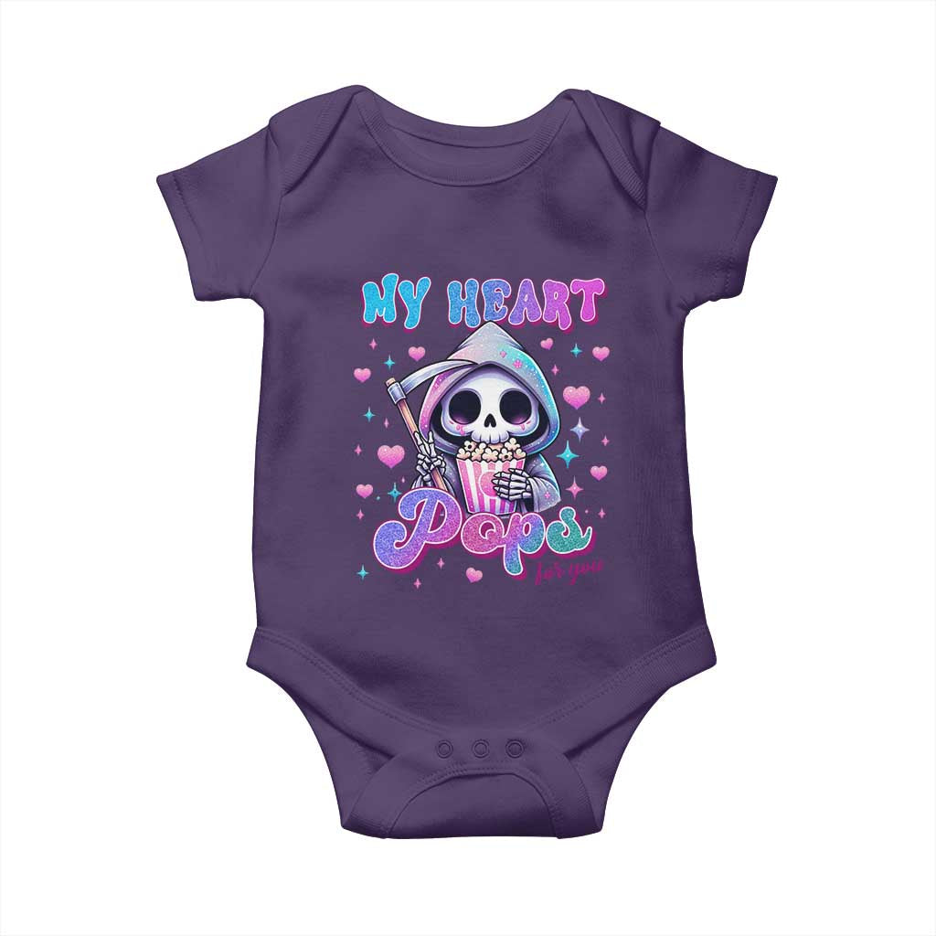 Funny Valentine's Day Baby Onesie My Heart Pops For You Cute Death Grim Popcorn TS09 Purple Print Your Wear
