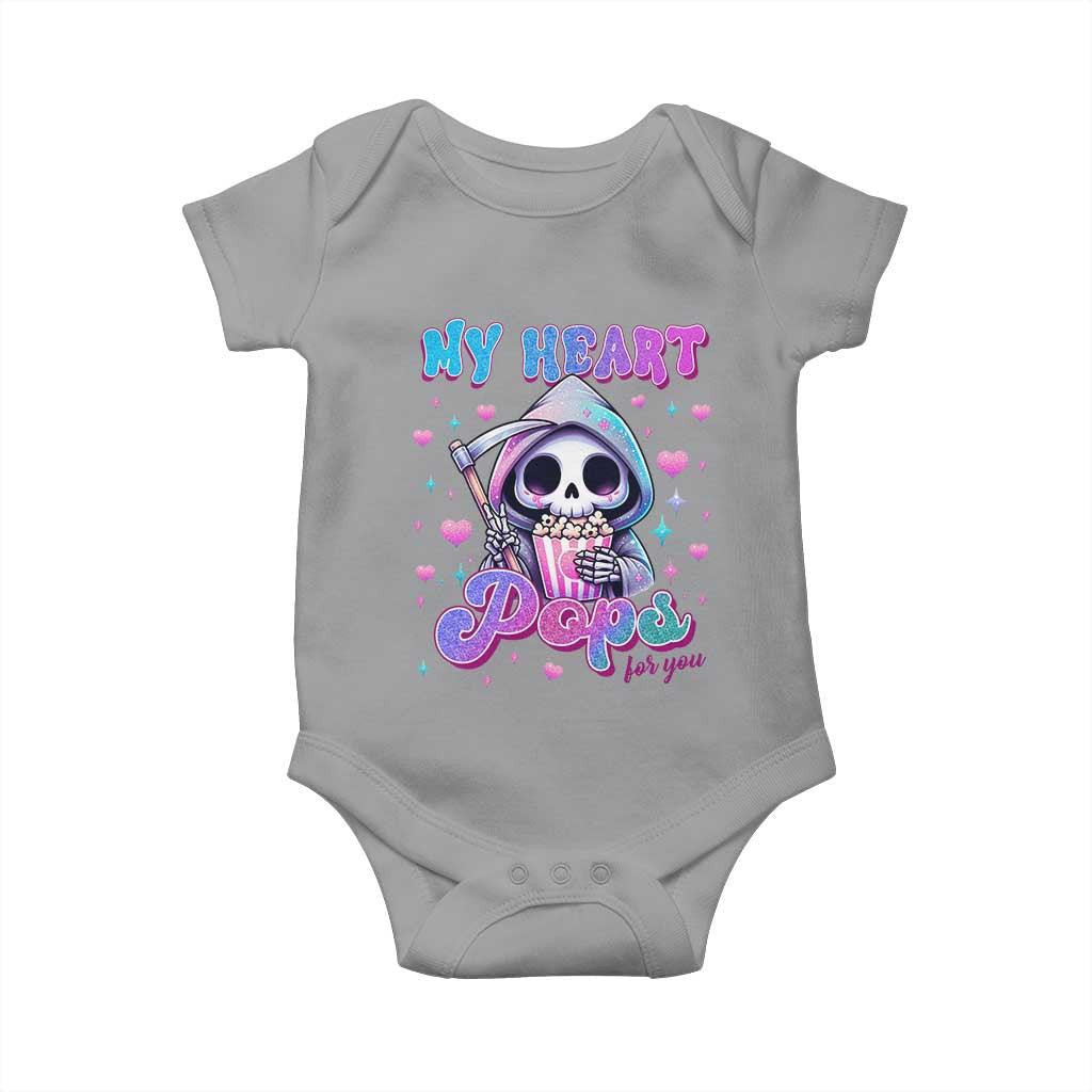 Funny Valentine's Day Baby Onesie My Heart Pops For You Cute Death Grim Popcorn TS09 Sport Gray Print Your Wear