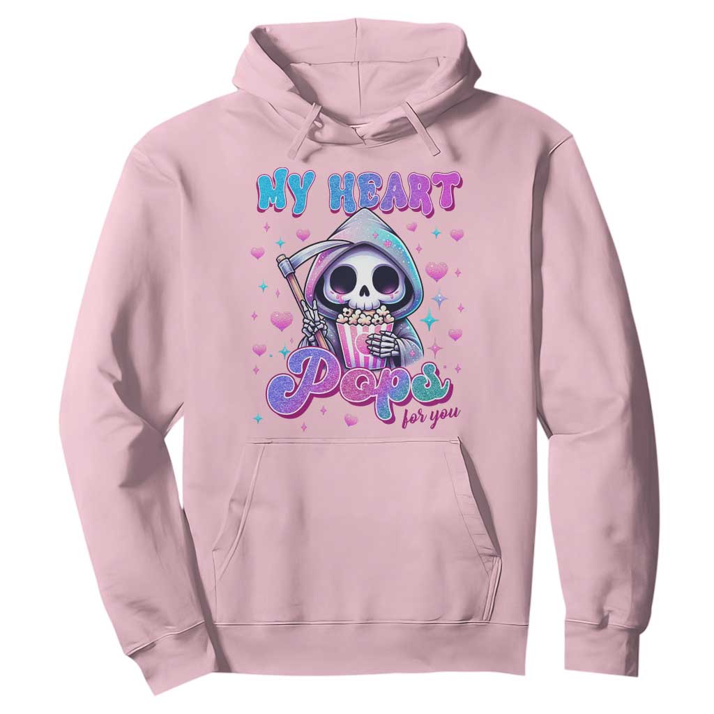 Funny Valentine's Day Hoodie My Heart Pops For You Cute Death Grim Popcorn TS09 Light Pink Print Your Wear