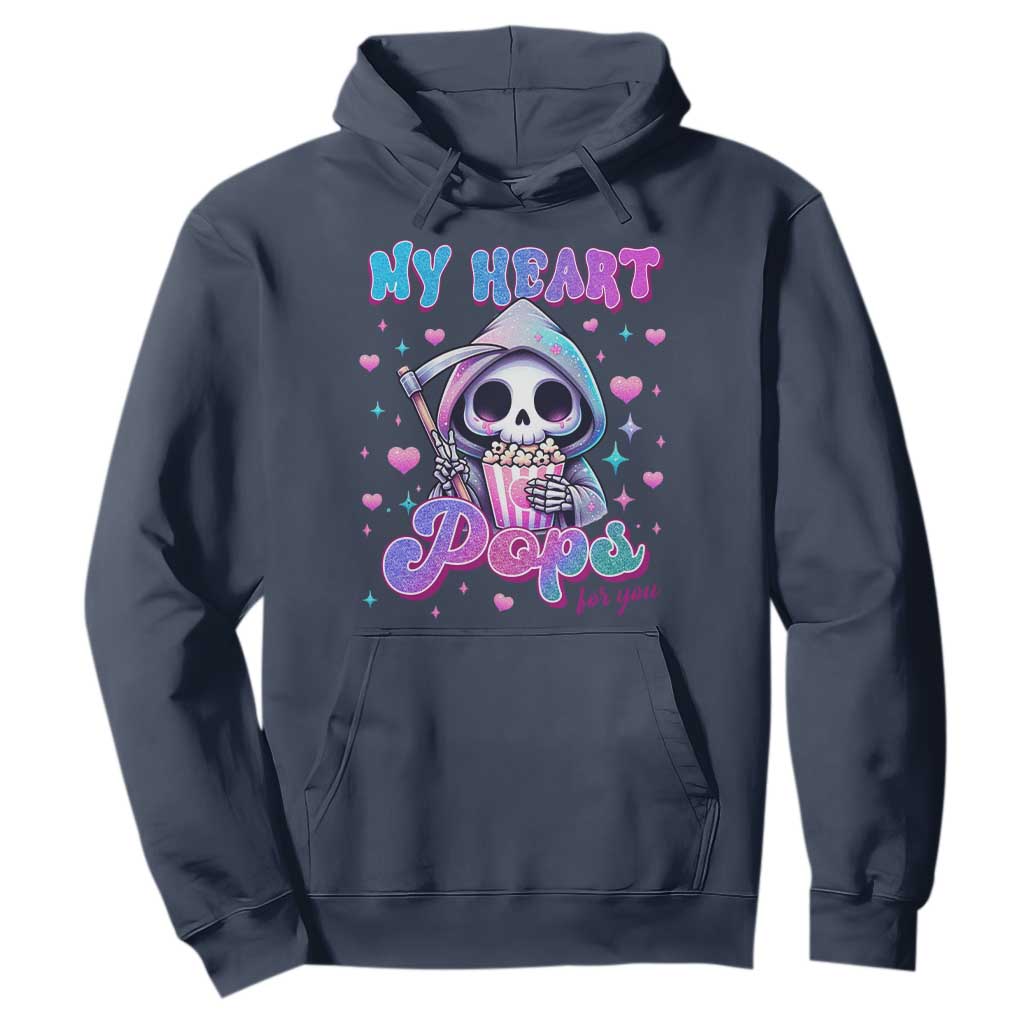 Funny Valentine's Day Hoodie My Heart Pops For You Cute Death Grim Popcorn TS09 Navy Print Your Wear