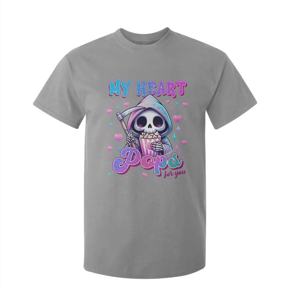 Funny Valentine's Day T Shirt For Kid My Heart Pops For You Cute Death Grim Popcorn TS09 Sport Gray Print Your Wear