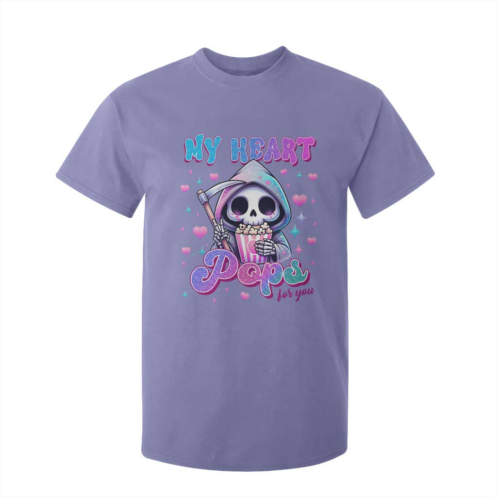 Funny Valentine's Day T Shirt For Kid My Heart Pops For You Cute Death Grim Popcorn TS09 Violet Print Your Wear