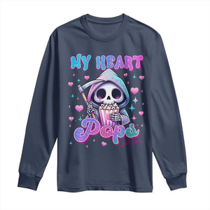Funny Valentine's Day Long Sleeve Shirt My Heart Pops For You Cute Death Grim Popcorn TS09 Navy Print Your Wear