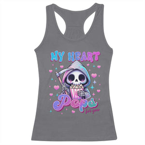Funny Valentine's Day Racerback Tank Top My Heart Pops For You Cute Death Grim Popcorn TS09 Charcoal Print Your Wear