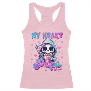 Funny Valentine's Day Racerback Tank Top My Heart Pops For You Cute Death Grim Popcorn TS09 Light Pink Print Your Wear