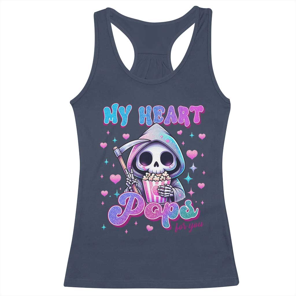 Funny Valentine's Day Racerback Tank Top My Heart Pops For You Cute Death Grim Popcorn TS09 Navy Print Your Wear