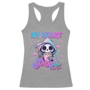 Funny Valentine's Day Racerback Tank Top My Heart Pops For You Cute Death Grim Popcorn TS09 Sport Gray Print Your Wear