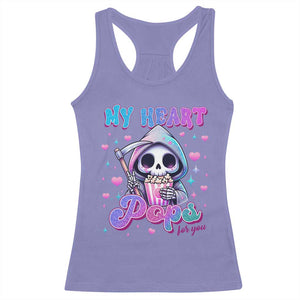 Funny Valentine's Day Racerback Tank Top My Heart Pops For You Cute Death Grim Popcorn TS09 Violet Print Your Wear