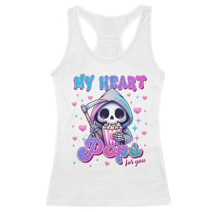 Funny Valentine's Day Racerback Tank Top My Heart Pops For You Cute Death Grim Popcorn TS09 White Print Your Wear