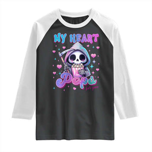 Funny Valentine's Day Raglan Shirt My Heart Pops For You Cute Death Grim Popcorn TS09 Black White Print Your Wear
