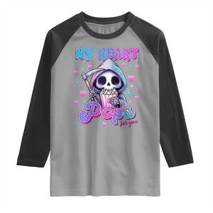 Funny Valentine's Day Raglan Shirt My Heart Pops For You Cute Death Grim Popcorn TS09 Sport Gray Black Print Your Wear