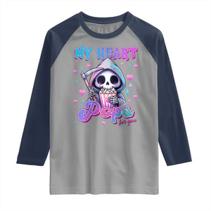 Funny Valentine's Day Raglan Shirt My Heart Pops For You Cute Death Grim Popcorn TS09 Sport Gray Navy Print Your Wear