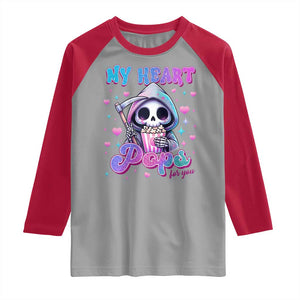 Funny Valentine's Day Raglan Shirt My Heart Pops For You Cute Death Grim Popcorn TS09 Sport Gray Red Print Your Wear