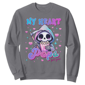 Funny Valentine's Day Sweatshirt My Heart Pops For You Cute Death Grim Popcorn TS09 Charcoal Print Your Wear