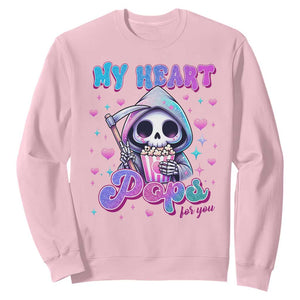 Funny Valentine's Day Sweatshirt My Heart Pops For You Cute Death Grim Popcorn TS09 Light Pink Print Your Wear