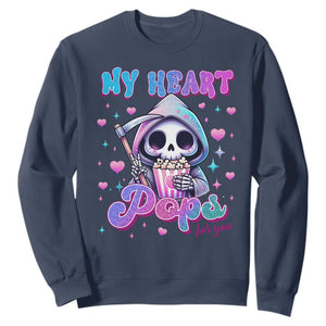 Funny Valentine's Day Sweatshirt My Heart Pops For You Cute Death Grim Popcorn TS09 Navy Print Your Wear