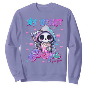 Funny Valentine's Day Sweatshirt My Heart Pops For You Cute Death Grim Popcorn TS09 Violet Print Your Wear