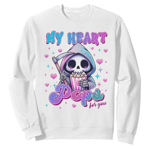 Funny Valentine's Day Sweatshirt My Heart Pops For You Cute Death Grim Popcorn TS09 White Print Your Wear