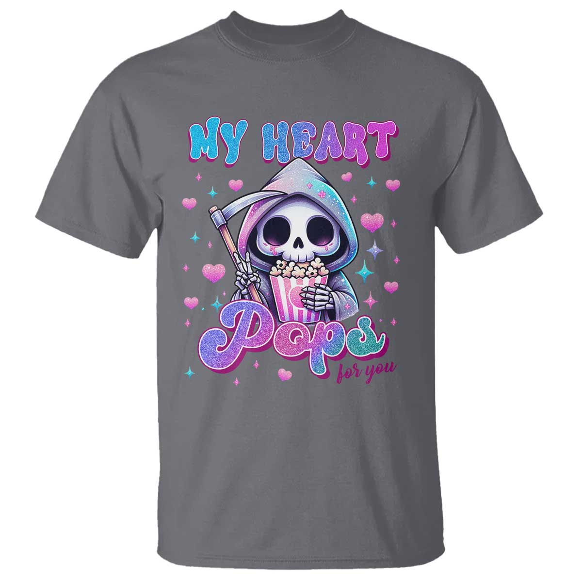 Funny Valentine's Day T Shirt My Heart Pops For You Cute Death Grim Popcorn TS09 Charcoal Print Your Wear