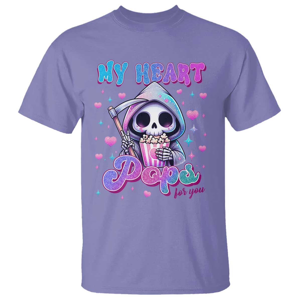 Funny Valentine's Day T Shirt My Heart Pops For You Cute Death Grim Popcorn TS09 Violet Print Your Wear