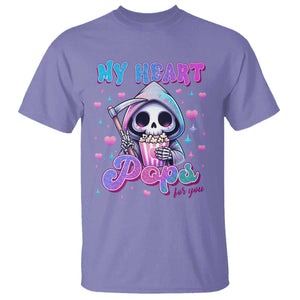 Funny Valentine's Day T Shirt My Heart Pops For You Cute Death Grim Popcorn TS09 Violet Print Your Wear