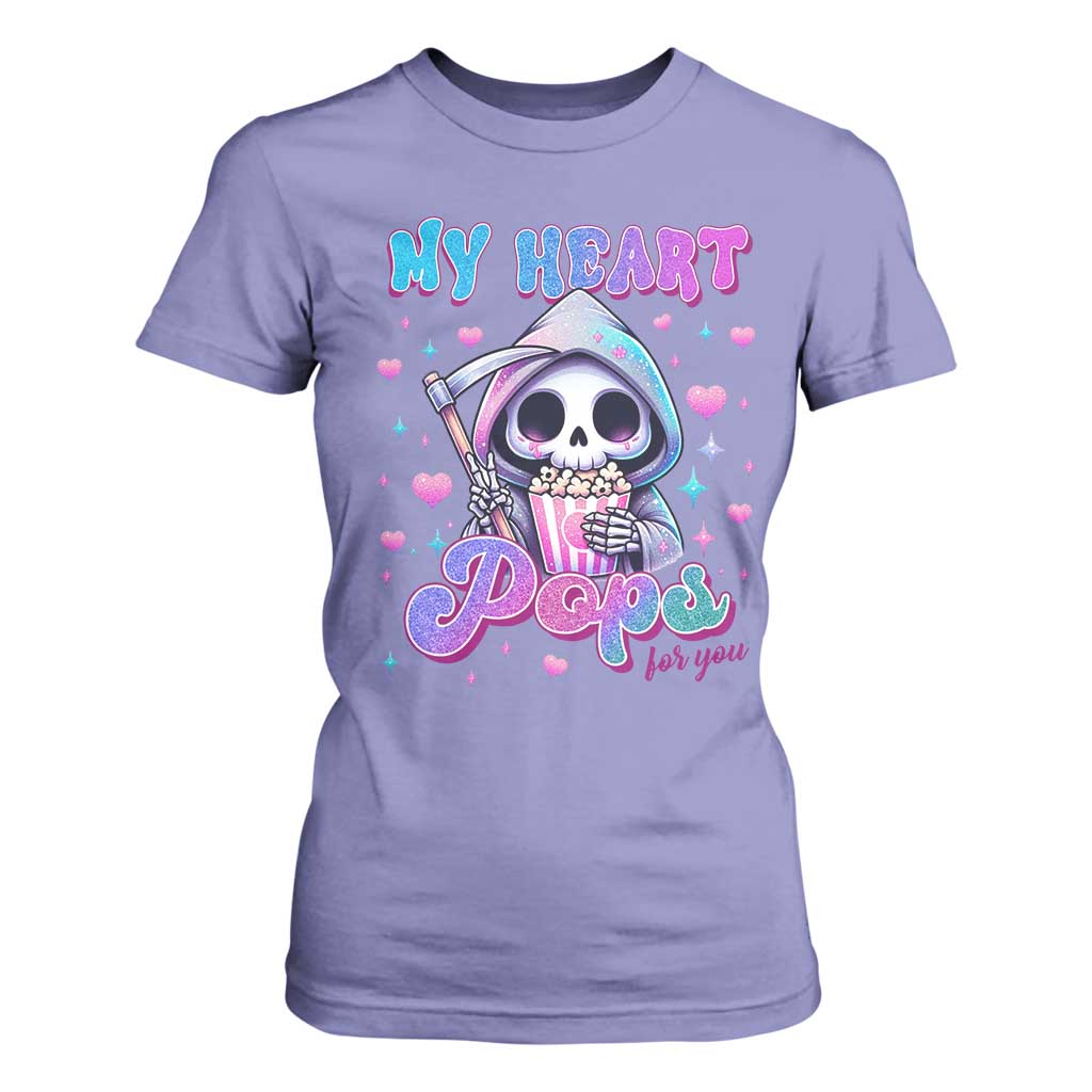 Funny Valentine's Day T Shirt For Women My Heart Pops For You Cute Death Grim Popcorn TS09 Violet Print Your Wear