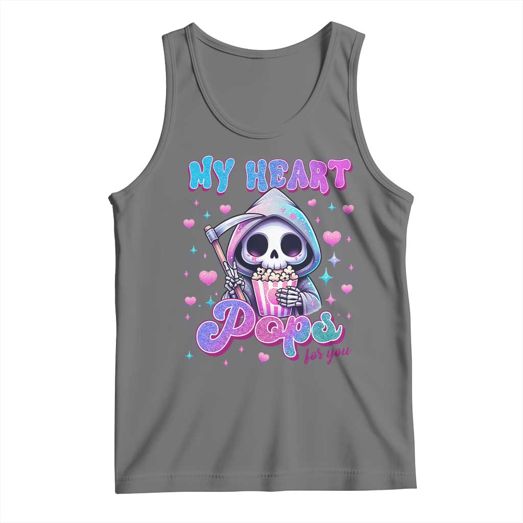 Funny Valentine's Day Tank Top My Heart Pops For You Cute Death Grim Popcorn TS09 Black Heather Print Your Wear