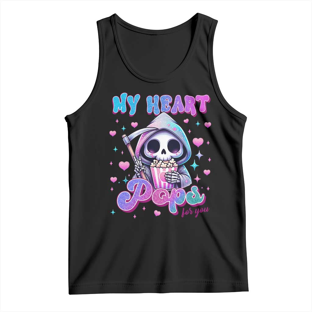 Funny Valentine's Day Tank Top My Heart Pops For You Cute Death Grim Popcorn TS09 Black Print Your Wear